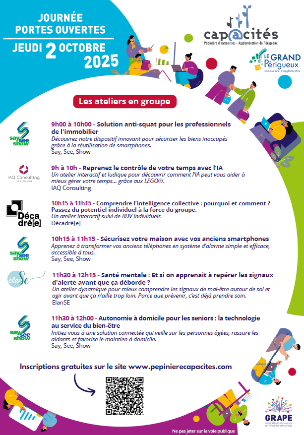 Flyer programme de la journée des portes ouvertes du 2 octobre de l'agence de communication Marine Angly